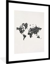 Fotolijst incl. Poster - Wereldkaart - Cijfer - Zwart - 60x80 cm - Posterlijst