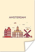 Illustration skyline ' Amsterdam' sur fond marron clair 120x180 cm XXL / Groot format!