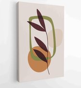 Canvas schilderij - Earth tone background foliage line art drawing with abstract shape 2 -    – 1928942372 - 50*40 Vertical
