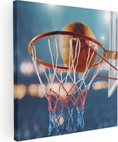 Artaza - peinture sur toile - Basketbal -ball en Ring - cerceau - planche - 90 x 90 - Groot - photo sur toile - impression sur toile