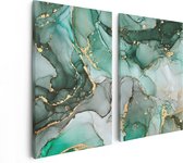 Artaza Canvas Schilderij Tweeluik Abstracte Kunst - Blauwe Marmer met Goud - 80x60 - Foto Op Canvas - Canvas Print