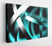 Canvas schilderij - Futuristic shape, abstract metallic rings isolated on black background. 3d render illustration  -     616236995 - 40*30 Horizontal