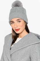 LOLALIZA Lurex muts met pompon - Grijs - Maat One size