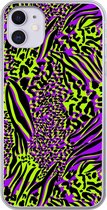 Geschikt voor iPhone 11 hoesje - Dierenprint - Zebra - Neon - Paars - Siliconen Telefoonhoesje