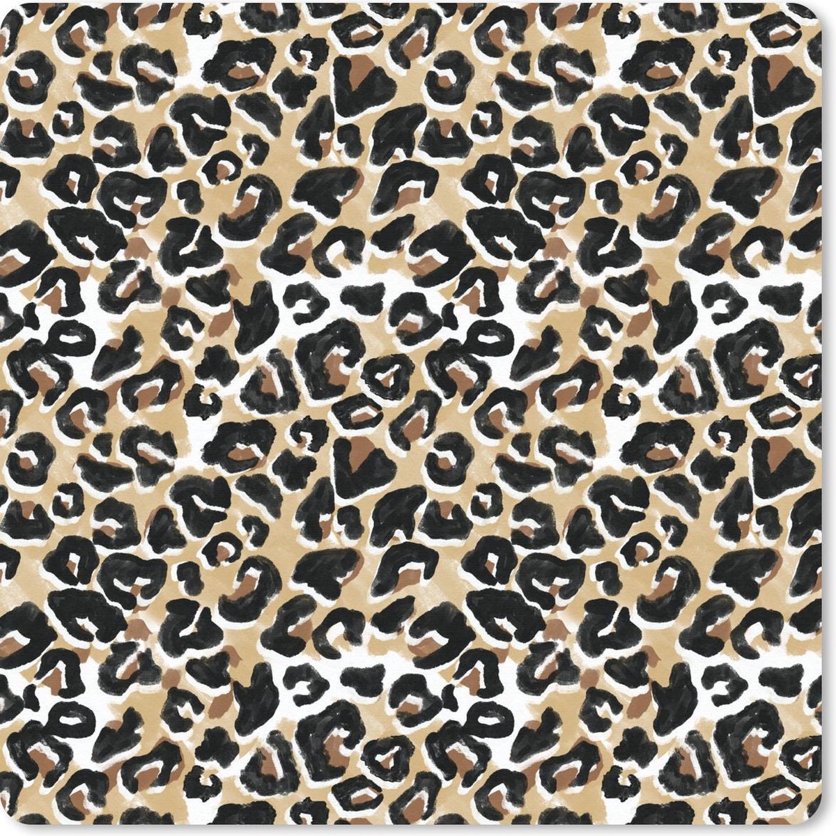 Muismat 20x20 cm - Mousepad Dierenprint - Panter - Bruin - Waterverf - Muismatten