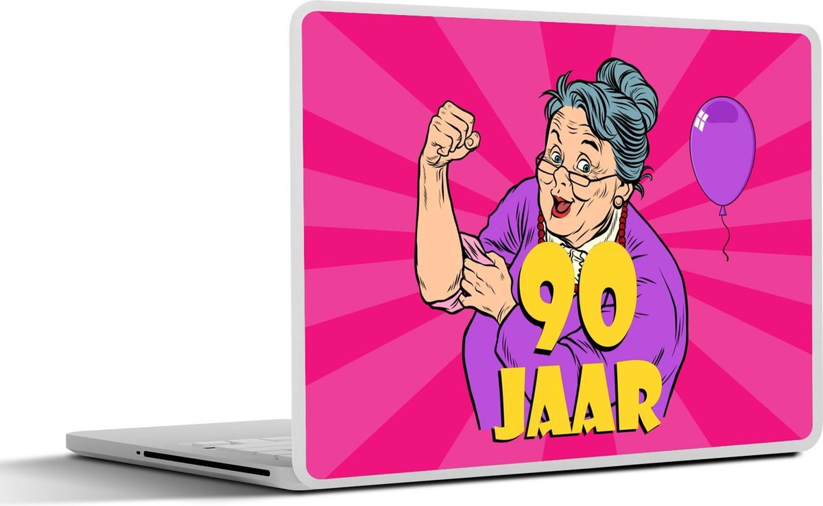 Laptop sticker - 14 inch - Verjaardag - Vrouw - 90 Jaar - 32x5x23x5cm - Laptopstickers - Laptop skin - Cover