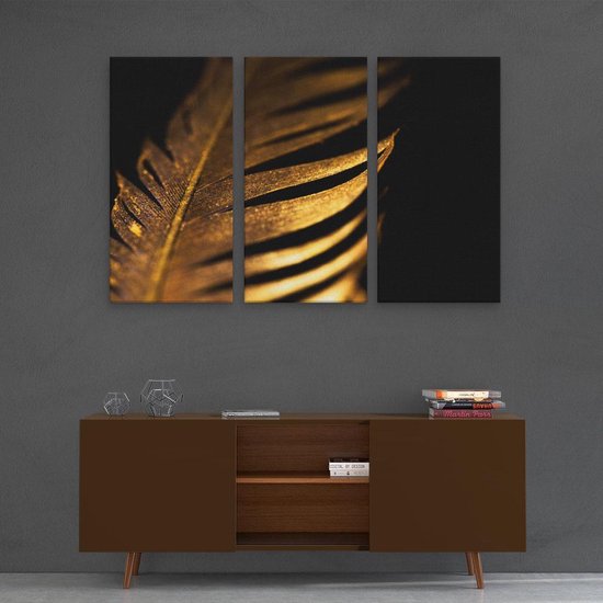 Artaza - Triptyque de peinture sur toile - Plume d'or - 120x80 - Photo sur toile - Impression sur toile