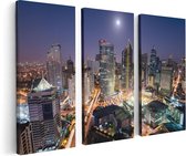 Artaza Canvas Schilderij Drieluik Makati Stad Skyline in de Nacht in Thailand  - 120x80 - Foto Op Canvas - Canvas Print