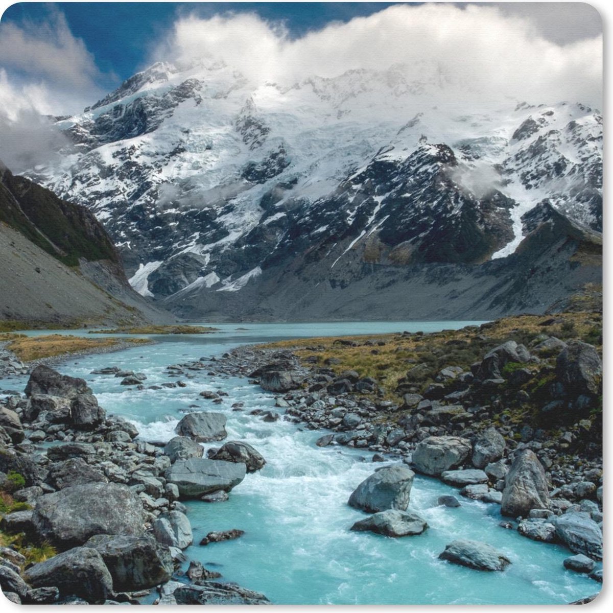Muismat 20x20 cm - Mousepad Nieuw-Zeeland - Rivier - Berg - Muismatten