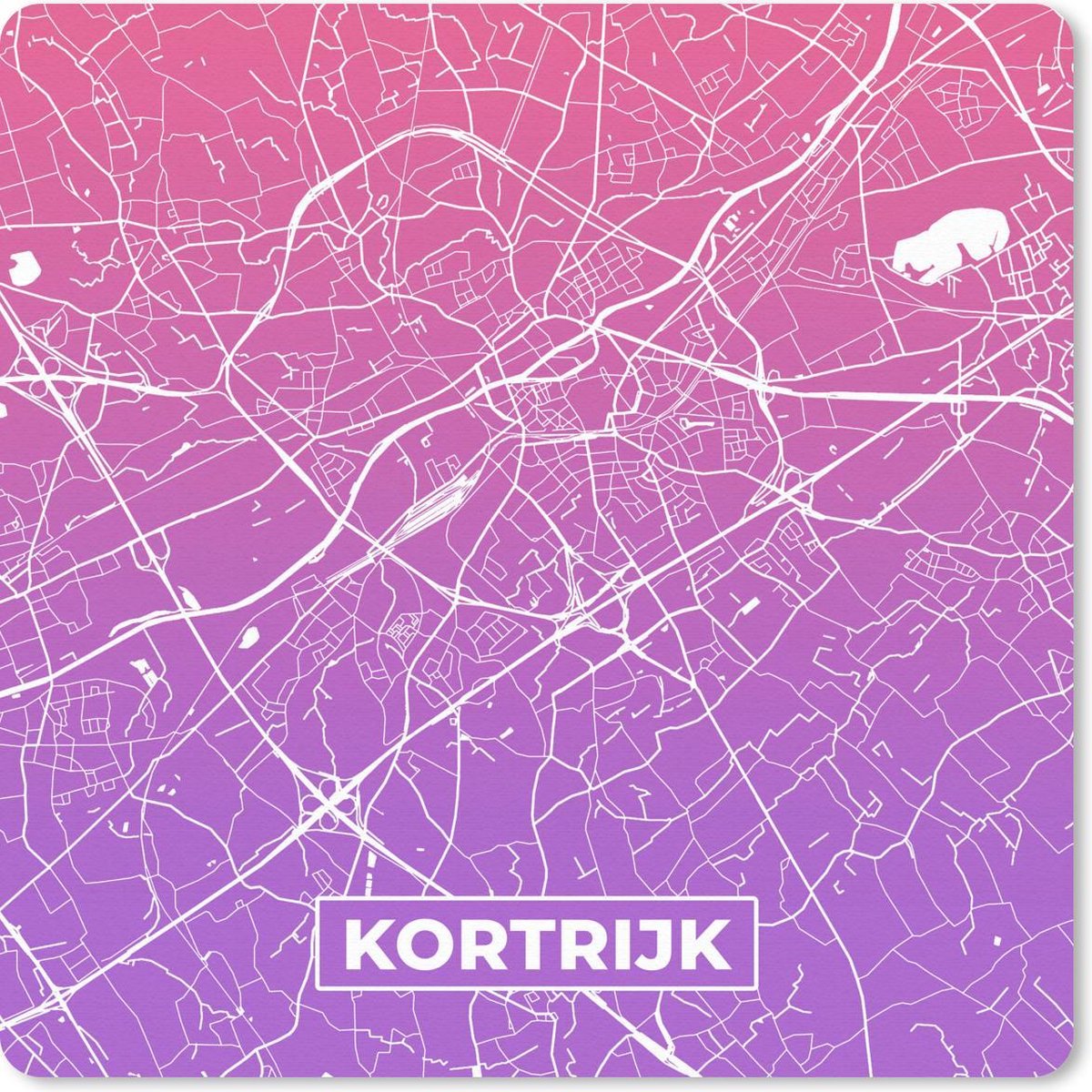 Muismat 30x30 cm - Mousepad Stadskaart - Kortrijk - Paars - België - Muismatten