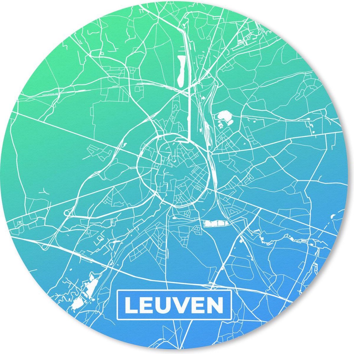 Muismat rond 50x50 cm - Mousepad Stadskaart - Leuven - België - Blauw - Ronde muismatten