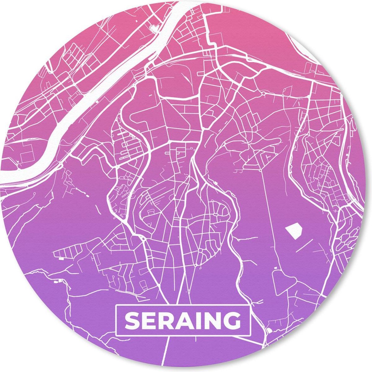 Muismat rond 40x40 cm - Mousepad Stadskaart - België - Seraing - Paars - Ronde muismatten
