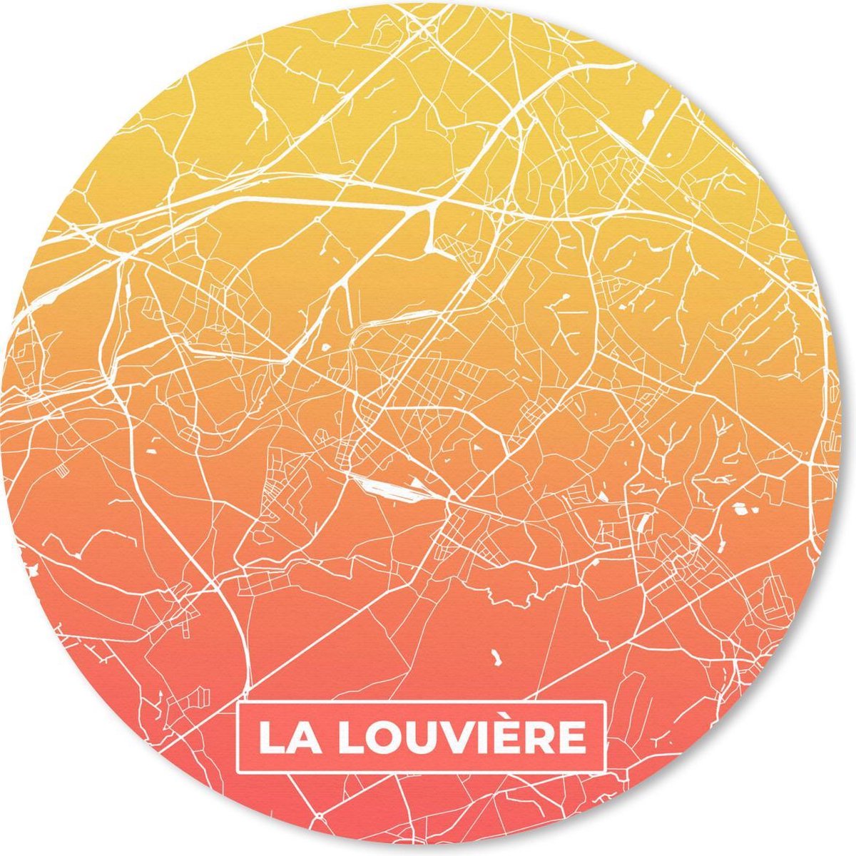 Muismat rond 40x40 cm - Mousepad Stadskaart - La Louvière - België - Geel - Ronde muismatten