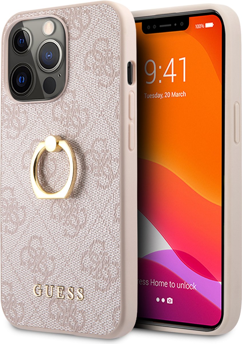 Guess iPhone 13 Pro Back Cover Hoesje - Roze - PU Leather - Bescherming voor Telefoon