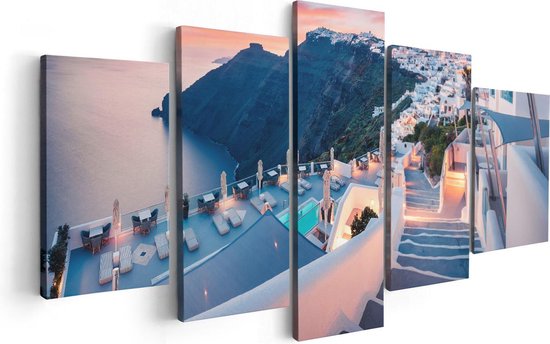 Artaza Canvas Schilderij Vijfluik Luxe Huisjes aan de Kust in Fira, Griekenland - 100x50 - Foto Op Canvas - Canvas Print