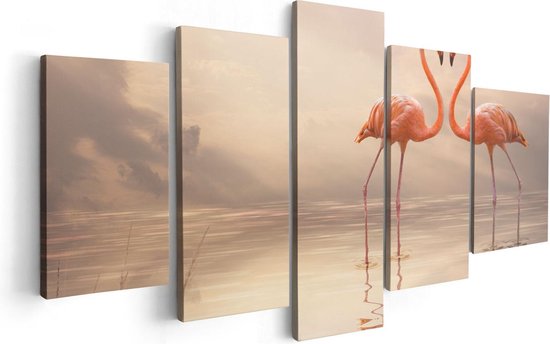 Artaza Canvas Schilderij Vijfluik Twee Flamingo's in een Hartjes Vorm  - 100x50 - Foto Op Canvas - Canvas Print