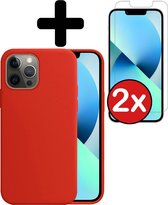 iPhone 13 Pro Max Hoesje Siliconen Case Hoes Met 2x Screenprotector - iPhone 13 Pro Max Hoesje Cover Hoes Siliconen Met 2x Screenprotector - Rood