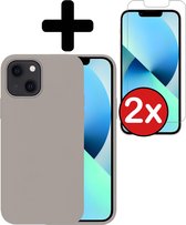 iPhone 13 Mini Hoesje Siliconen Case Hoes Met 2x Screenprotector - iPhone 13 Mini Hoesje Cover Hoes Siliconen Met 2x Screenprotector - Grijs