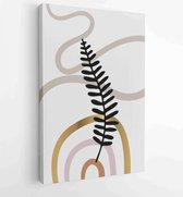 Canvas schilderij - Earth tone background foliage line art drawing with abstract shape and watercolor 3  -    – 1914436897 - 115*75 Vertical