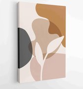 Canvas schilderij - Earth tone natural colors foliage line art boho plants drawing with abstract shape 1 -    – 1912771891 - 50*40 Vertical