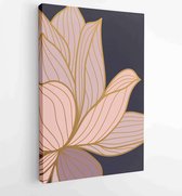 Canvas schilderij - Hand draw gold lotus flower and leaves. Design for packaging design, social media post, cover, banner, Wall arts. 1 -    – 1814260244 - 50*40 Vertical