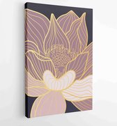 Canvas schilderij - Hand draw gold lotus flower and leaves. Design for packaging design, social media post, cover, banner, Wall arts. 3 -    – 1814260244 - 40-30 Vertical
