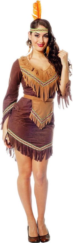 Wilbers & Wilbers - Indiaan Kostuum - Dravende Mustang Mojave Bruine Indiaan Jurk Vrouw - Bruin - Maat 36 - Carnavalskleding - Verkleedkleding