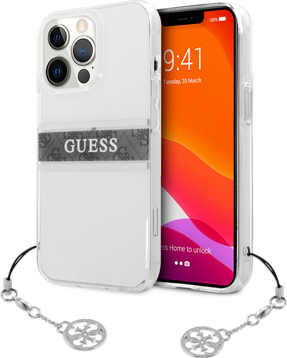 Guess Charms Transparant Backcase Geschikt Voor iPhone 13 Pro hoesje Grijs