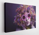 Canvas schilderij - Portrait of beautiful party woman in wig and glasses Carneval  -     1188235792 - 50*40 Horizontal