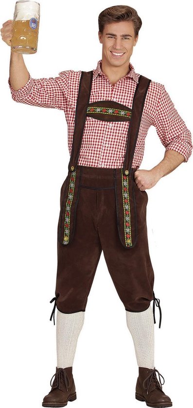 Widmann - Boeren Tirol & Oktoberfest Kostuum - Beierse Lederhose Helmut Bruin Man - Bruin - Medium / Large - Carnavalskleding - Verkleedkleding