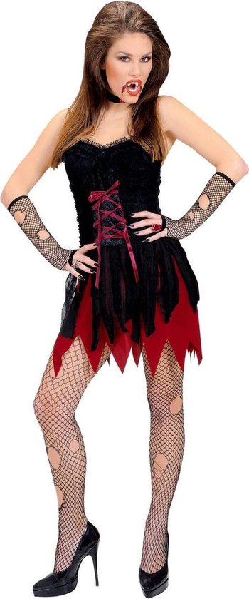 Widmann - Vampier & Dracula Kostuum - Korte Victoriaanse Vrouwelijke Vampier Kostuum - Rood, Zwart - Small - Halloween - Verkleedkleding