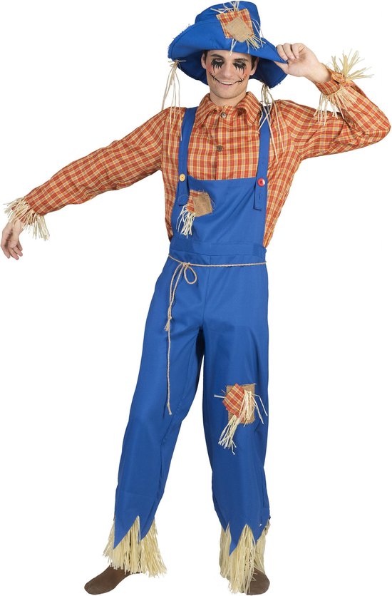Funny Fashion - Monster & Griezel Kostuum - Vogelverschrikker Crowman Kostuum - Blauw, Oranje - Maat 56-58 - Halloween - Verkleedkleding