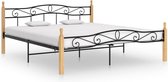 Bedframe metaal en massief eikenhout zwart 200x200 cm