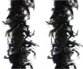 2x stuks carnaval verkleed veren Boa kleur zwart met goud 2 meter - Verkleedkleding accessoire