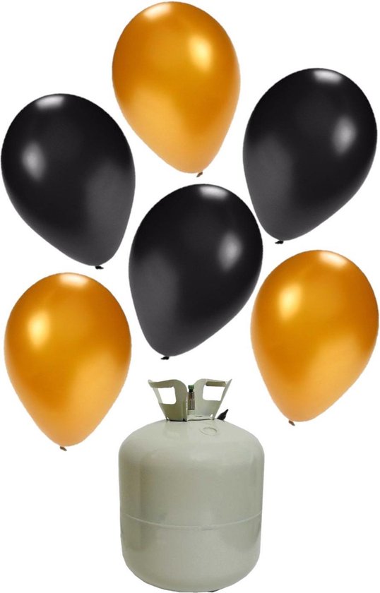 20x Ballons Hélium 27 cm noir/or + bonbonne/cylindre hélium - Réveillon -  Thema décoration