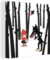 Une illustration du petit chaperon rouge et le loup dans la forêt toile 20x20 cm - petit - Tirage photo sur toile (Décoration murale salon / chambre) / animaux sauvages Peintures sur toile