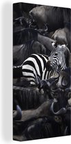Canvas Schilderij Zebra - Buffels - Bruin - 20x40 cm - Wanddecoratie