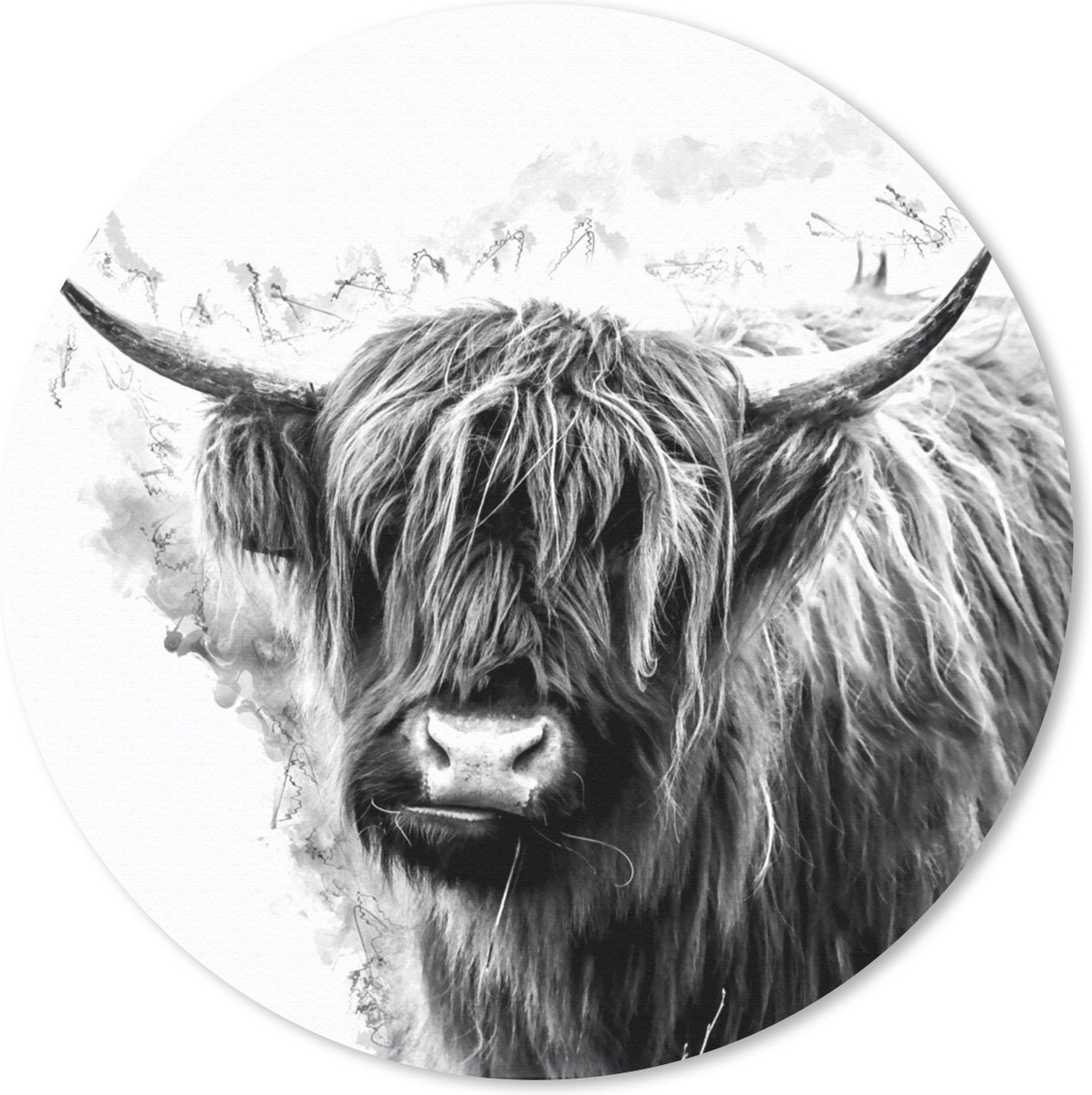 Muismat rond 20x20 cm - Mousepad Schotse Hooglander - Koe - Wit - Ronde muismatten
