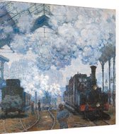 Station Saint-Lazare in Parijs, aankomst van een trein, Claude Monet - Foto op Dibond - 60 x 60 cm
