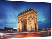 Arc de Triomphe bij blauwe avondgloed in Parijs  - Foto op Dibond - 90 x 60 cm
