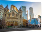 De St Andrew's Presbyterian kerk en CN Tower in Toronto - Foto op Dibond - 90 x 60 cm