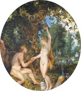 Het aardse paradijs met de zondeval van Adam en Eva, Peter Paul Rubens - Foto op Dibond - ⌀ 60 cm