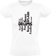 Drums | Dames T-shirt | Wit | Tekst | Muziek Instrumenten | Klanken