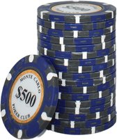 Monte Carlo High Class Poker Chips 500 donkerblauw (25 stuks) - pokerchips - pokerfiches - poker fiches - clay chips - pokerspel - pokerset - poker set