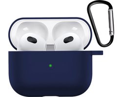 Hoesje - Geschikt voor Apple AirPods 3 - met Clip - Siliconen Hoes - Silicone Case Cover - Marineblauw
