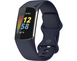 By Qubix - Compatible Fitbit bandje - Geschikt voor Fitbit Charge 5 - Fitbit Charge 6 Sportbandje met dubbele lus - Donkerblauw - Maat: S - Horlogeband - smartwatchbandje