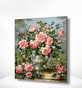 Painting Expert® Schilderen op nummer Volwassenen - Schilderen op nummer Kinderen - Roze Bloemen in een Vaas - 40x50cm - Exclusief Lijst (24 kleurtjes)