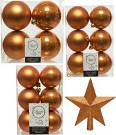 Kerstversiering kunststof kerstballen met piek cognac bruin 6-8-10 cm pakket van 45x stuks - Kerstboomversiering