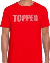 Glitter Topper t-shirt rood met steentjes/ rhinestones voor heren - Glitter kleding/ foute party outfit S