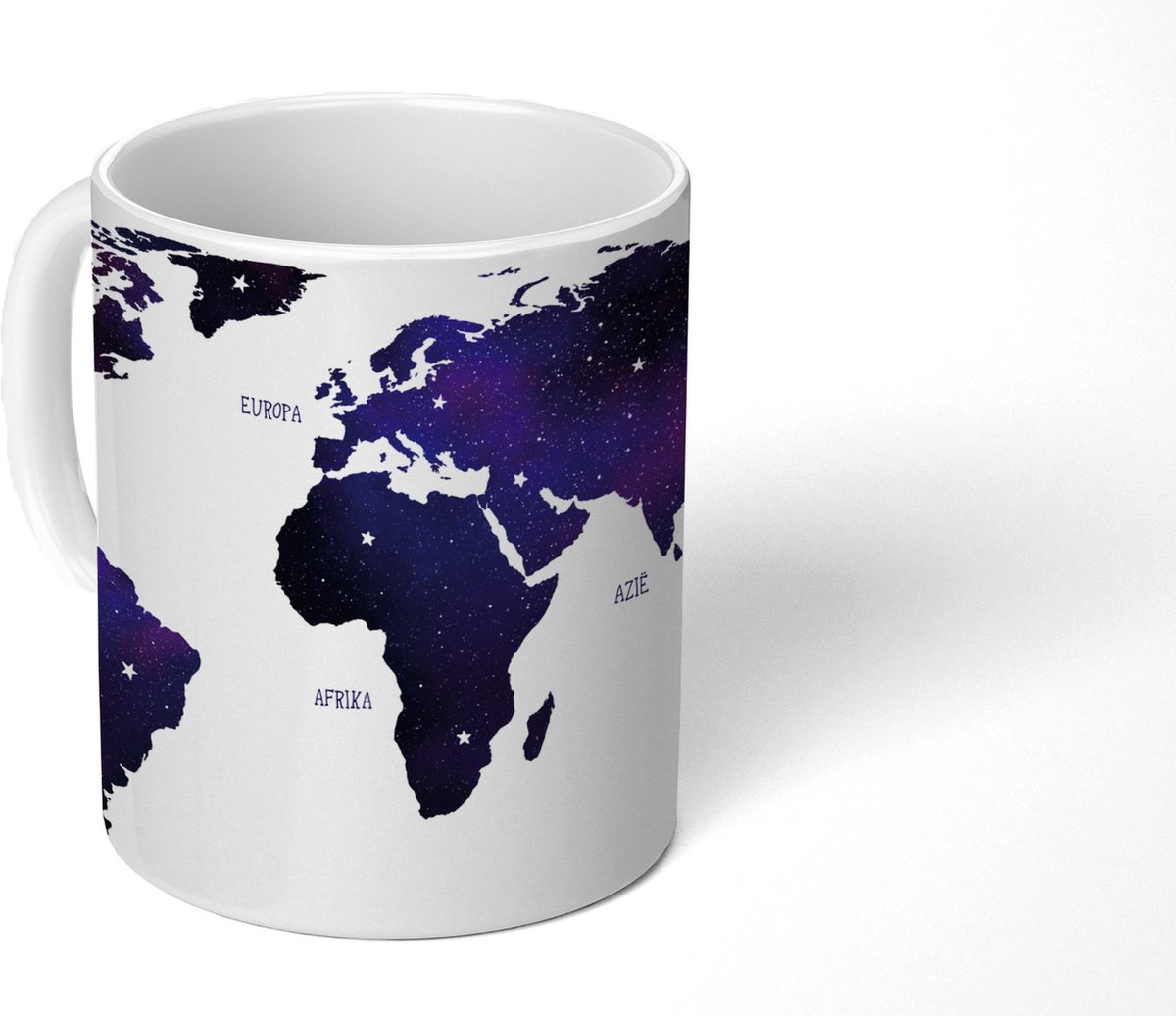 Mok - Koffiemok - Wereldkaart - Sterrenhemel - Paars - Mokken - 350 ML - Beker - Koffiemokken - Theemok